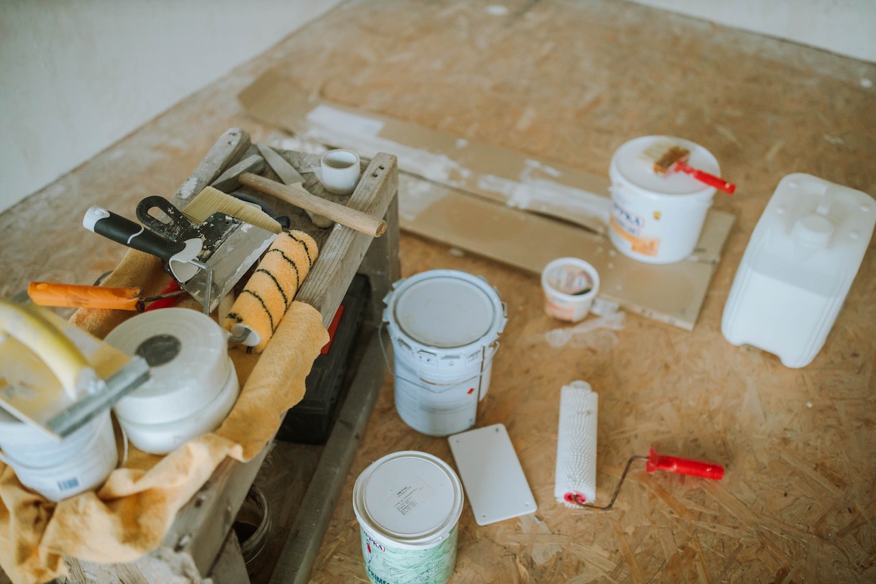 Various items that are commonly used during a home renovation.